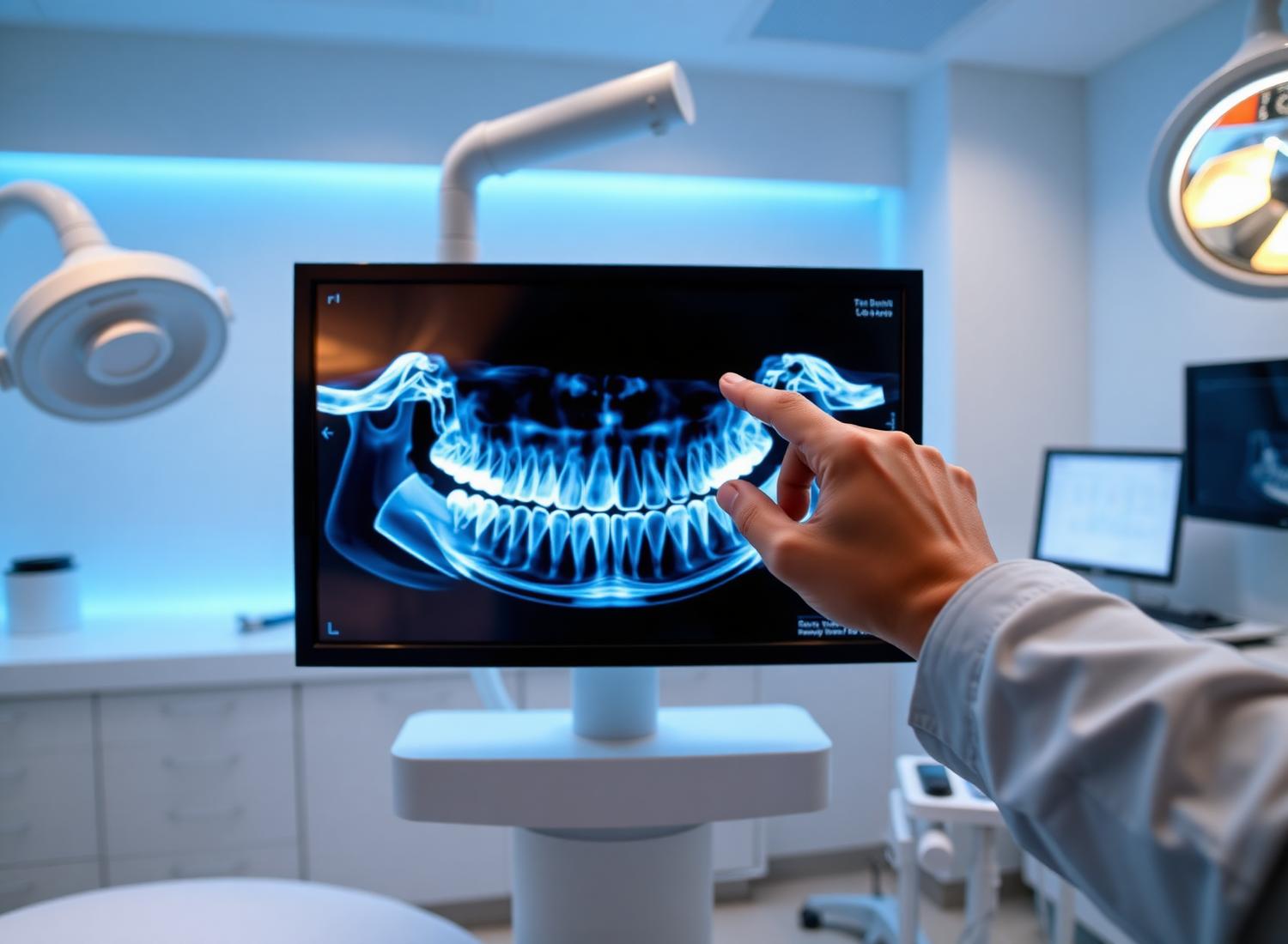 Digital dental panoramic X-ray on a clinic monitor