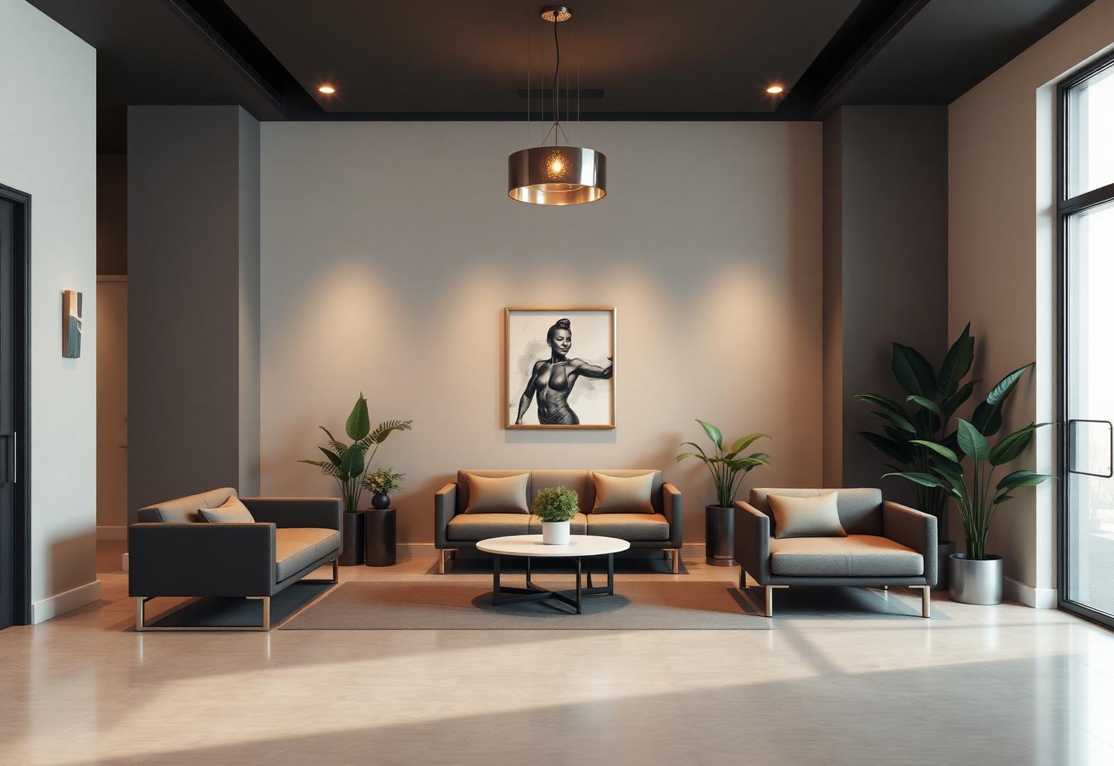 Luxurious dental clinic waiting lounge with designer sofas
