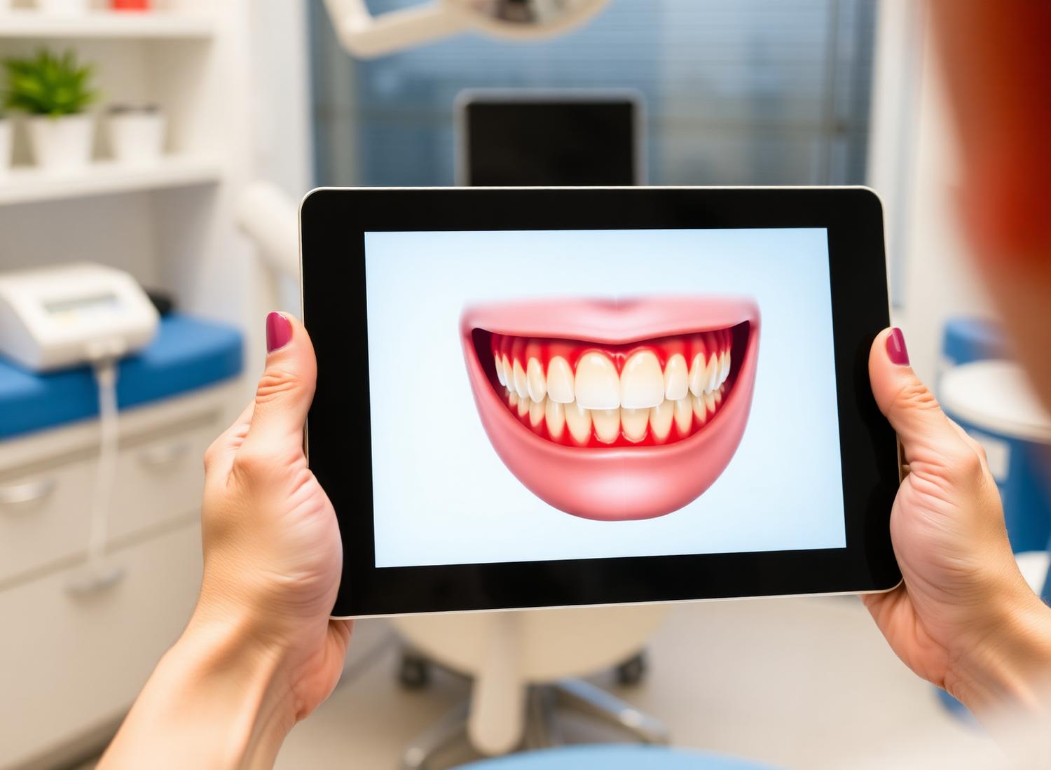 Digital smile design simulation on a tablet screen